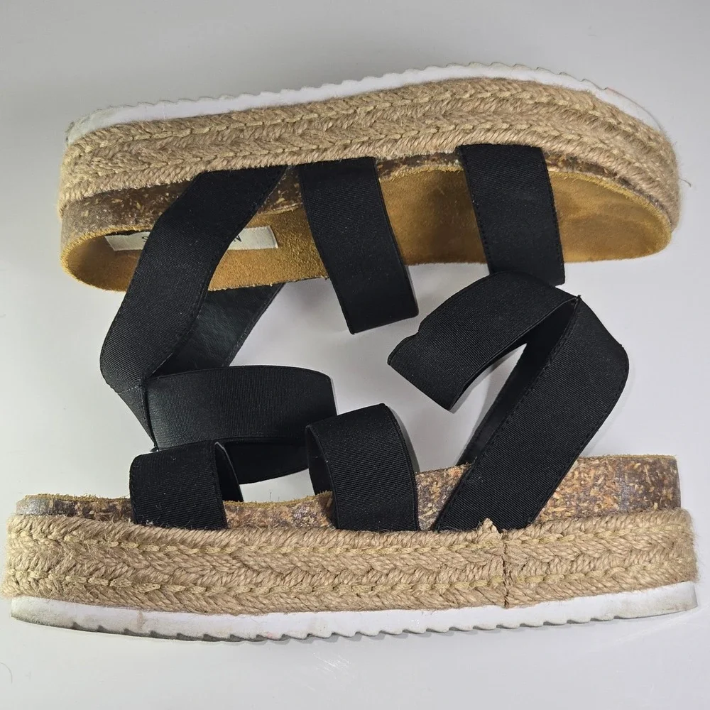 Steve Madden Black Elastic Strap Platform Espadrille Sandals Women Size‎ 8